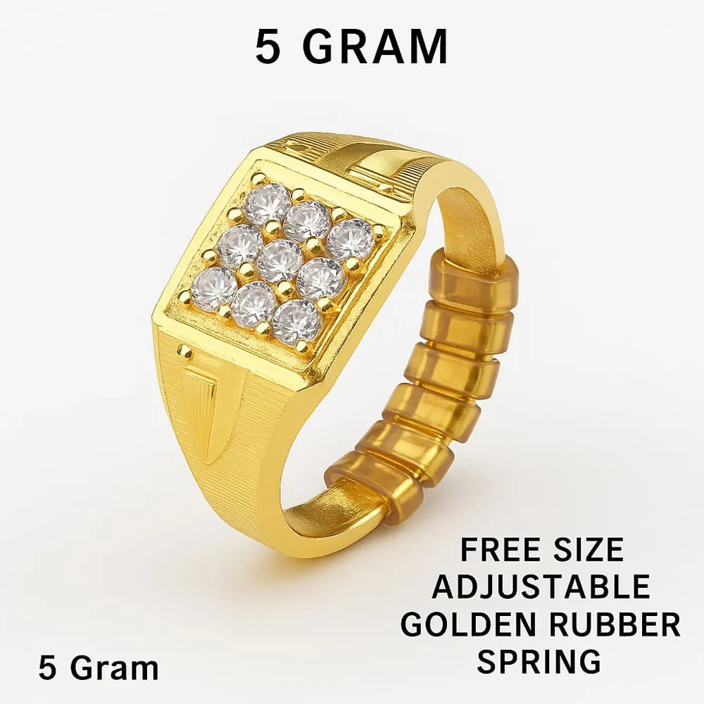 Gold-Plated Adjustable Men's Finger Ring with AD Stones – 5 Gram Free Size