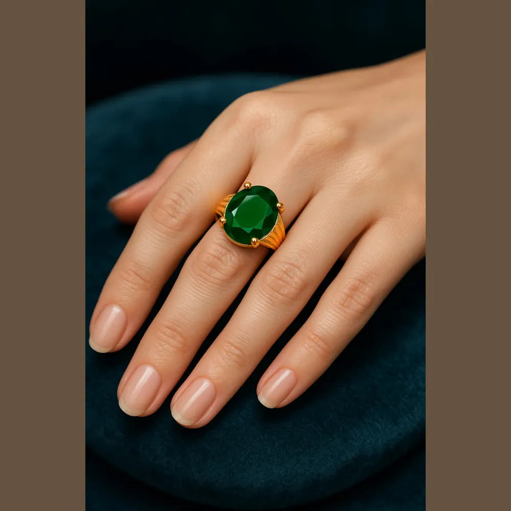 Green Emerald Look Gold Plated Unisex Ring – Adjustable Free Size | ZHome