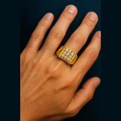 Gold-Plated Adjustable Men's Finger Ring with AD Stones – 5 Gram Free Size