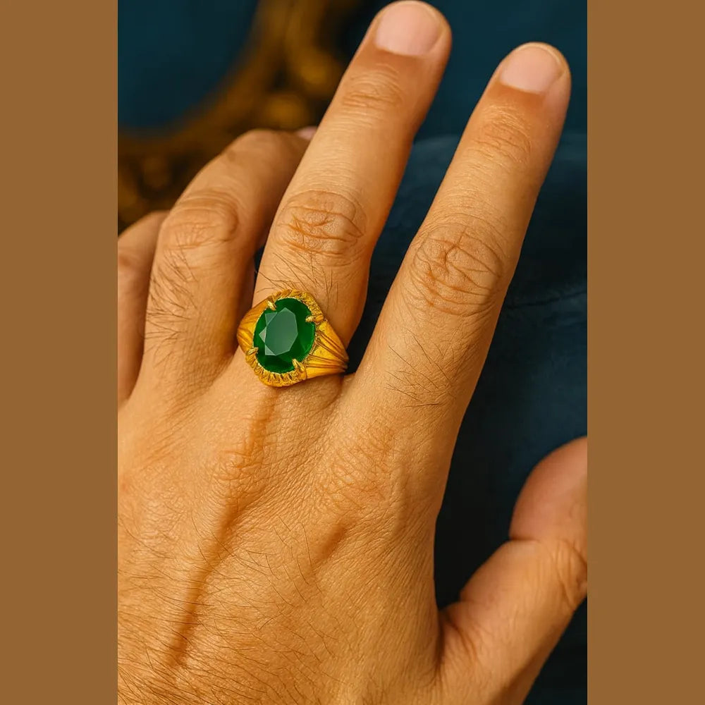 Green Emerald Look Gold Plated Unisex Ring – Adjustable Free Size | ZHome