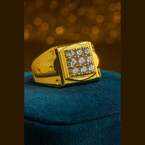 Gold-Plated Adjustable Men's Finger Ring with AD Stones – 5 Gram Free Size