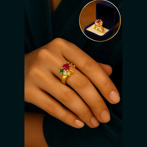 One Gram Gold Multicolour Navratna Stone Ring – Free Size (Royal Finish)