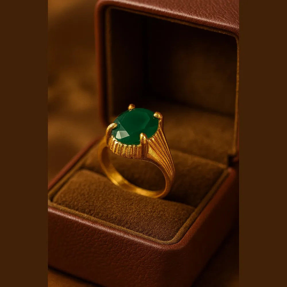 Green Emerald Look Gold Plated Unisex Ring – Adjustable Free Size | ZHome