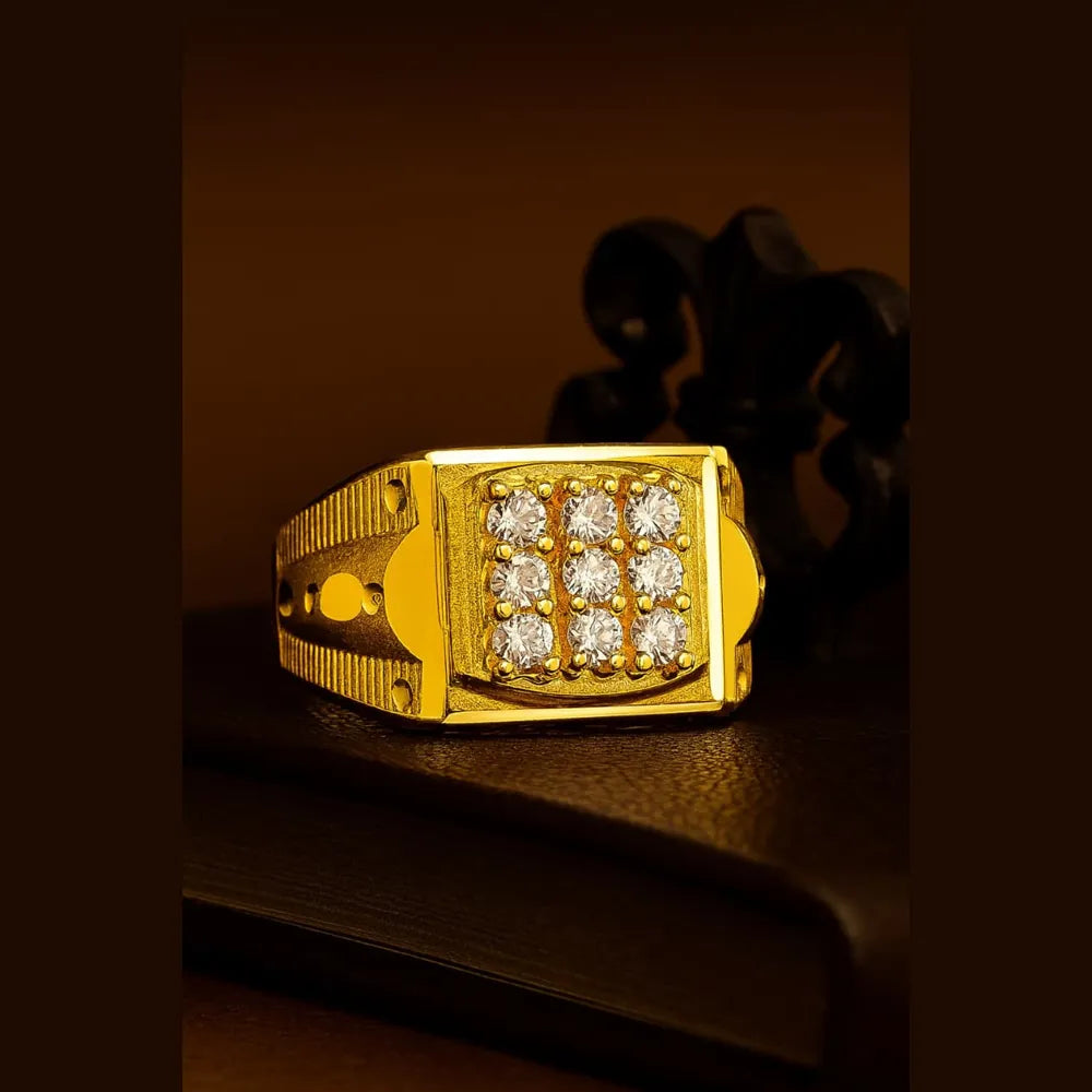 Gold-Plated Adjustable Men's Finger Ring with AD Stones – 5 Gram Free Size