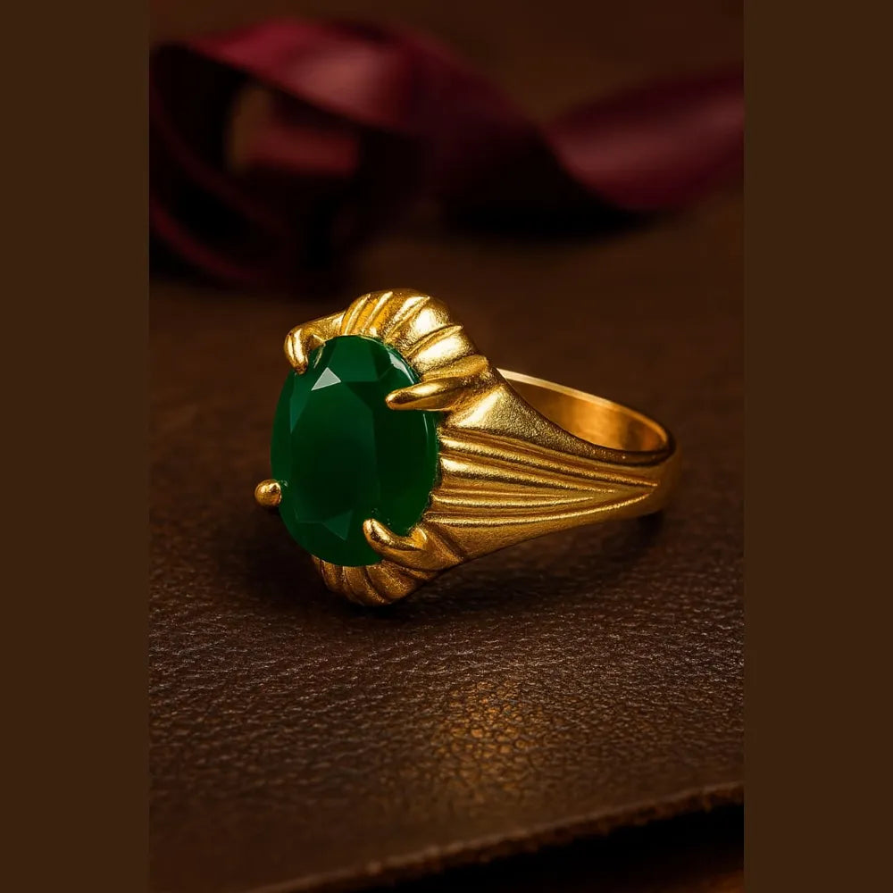 Green Emerald Look Gold Plated Unisex Ring – Adjustable Free Size | ZHome