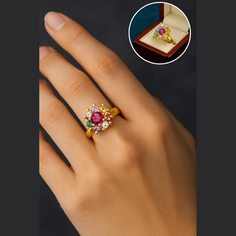 One Gram Gold Multicolour Navratna Stone Ring – Free Size (Royal Finish)