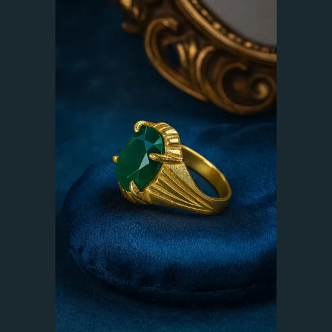 Green Emerald Look Gold Plated Unisex Ring – Adjustable Free Size | ZHome