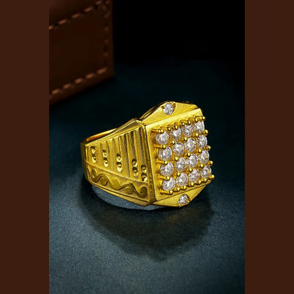 Gold-Plated Adjustable Men’s Finger Ring with AD Stones – 5g Free Size