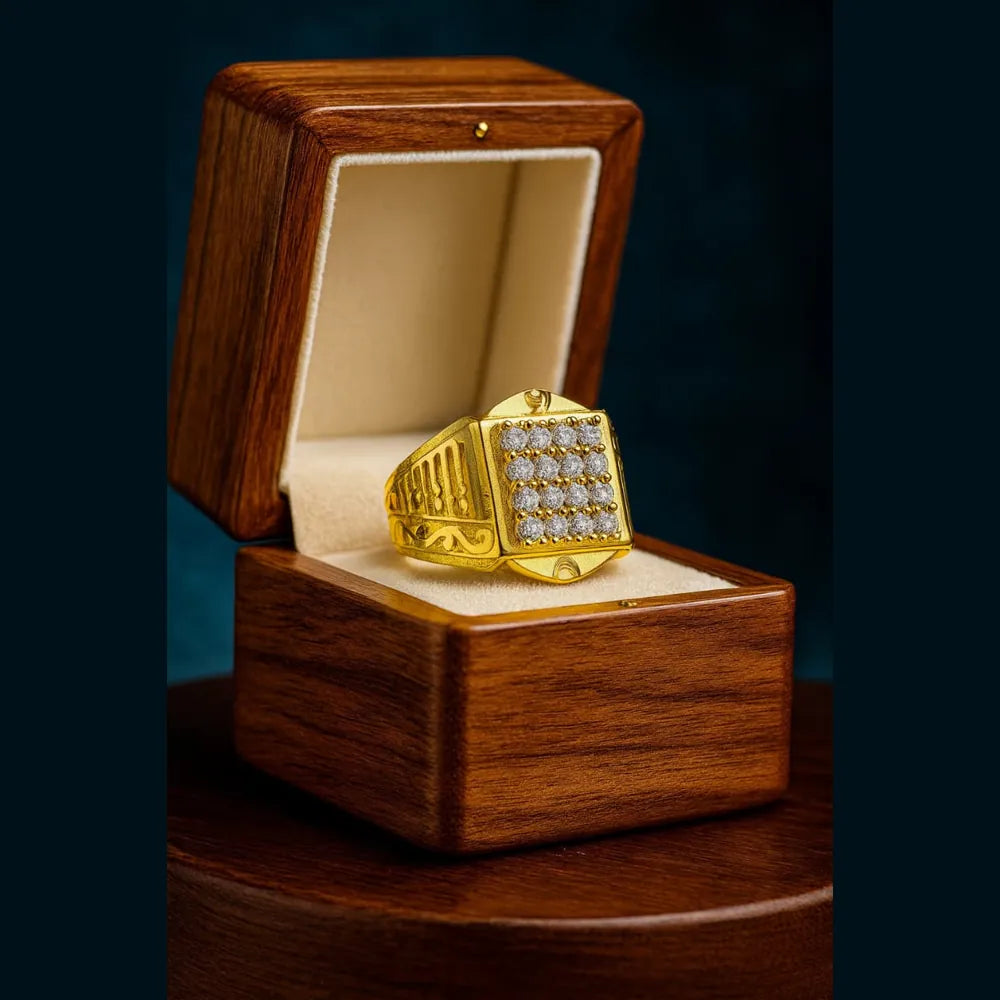 Gold-Plated Adjustable Men’s Finger Ring with AD Stones – 5g Free Size