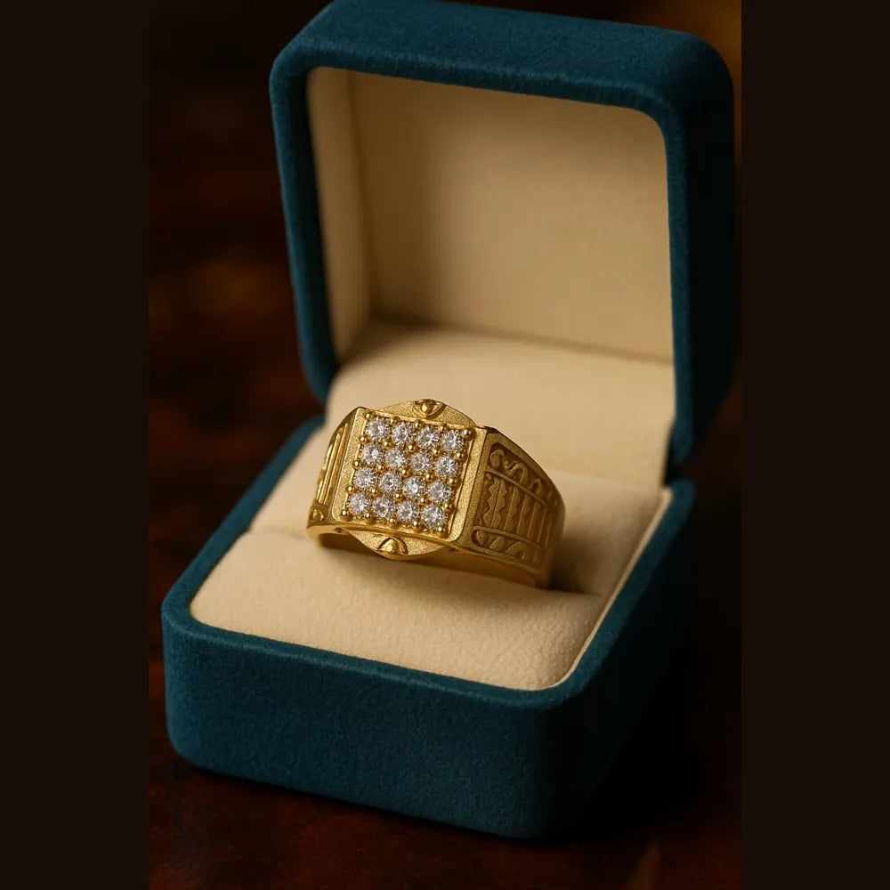 Gold-Plated Adjustable Men’s Finger Ring with AD Stones – 5g Free Size