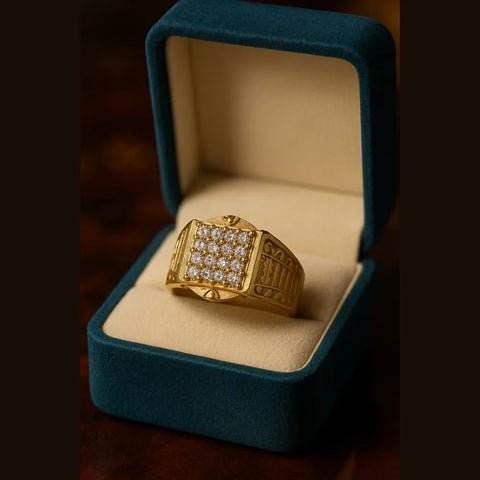Gold-Plated Adjustable Men’s Finger Ring with AD Stones – 5g Free Size