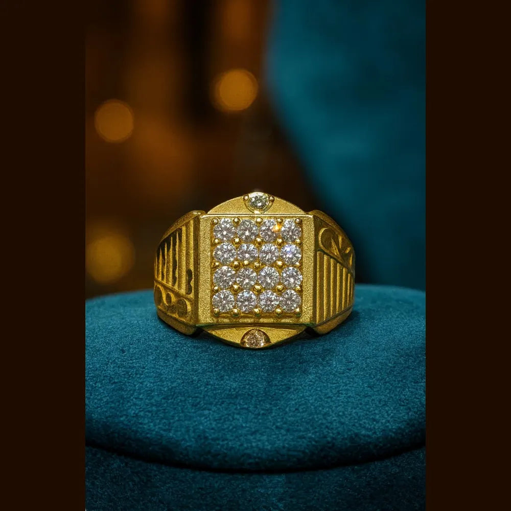 Gold-Plated Adjustable Men’s Finger Ring with AD Stones – 5g Free Size