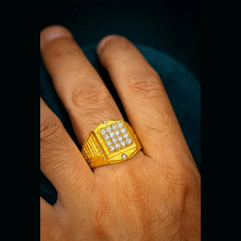 Gold-Plated Adjustable Men’s Finger Ring with AD Stones – 5g Free Size
