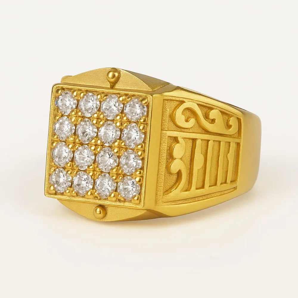 Gold-Plated Adjustable Men’s Finger Ring with AD Stones – 5g Free Size