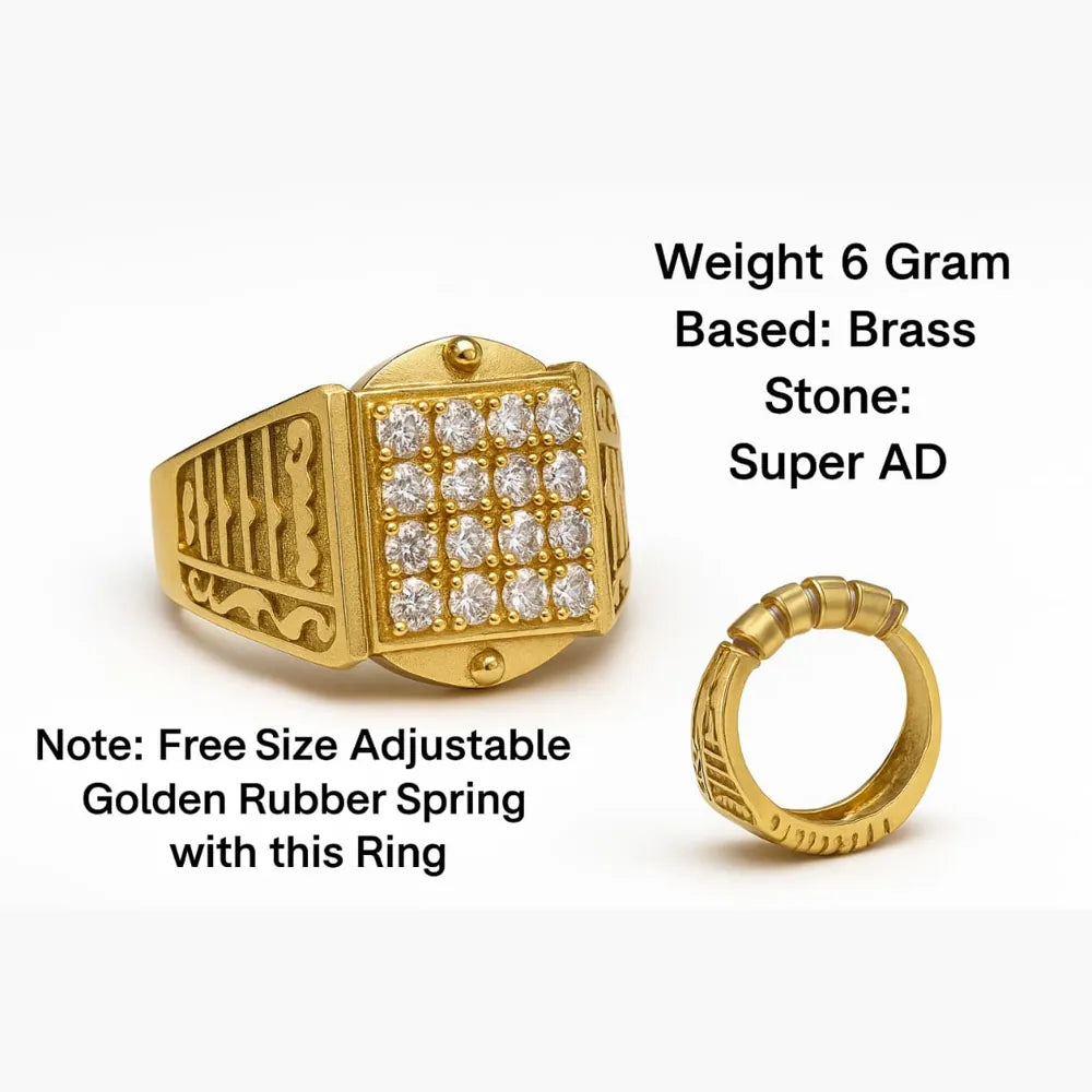 Gold-Plated Adjustable Men’s Finger Ring with AD Stones – 5g Free Size