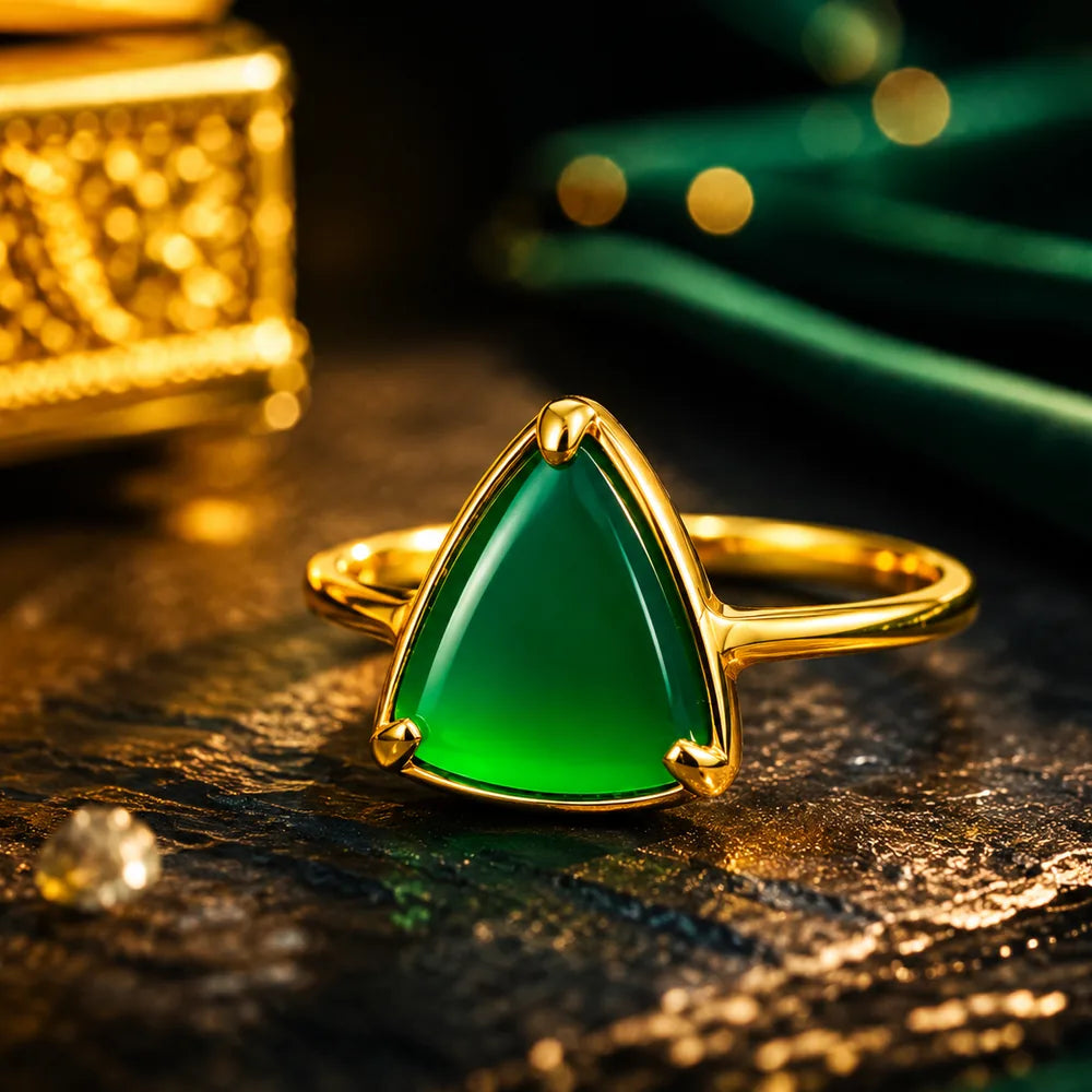 Elegant Green Stone Gold-Plated Adjustable Ring – Daily Wear Statement Piece