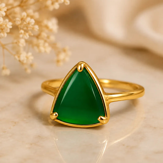 Elegant Green Stone Gold-Plated Adjustable Ring – Daily Wear Statement Piece