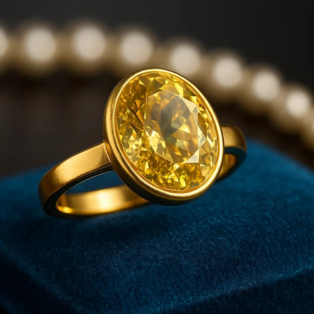 Bold Yellow Oval Stone Adjustable Gold Plated Ring – Unisex, Real Gold Look