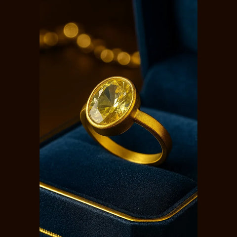 Bold Yellow Oval Stone Adjustable Gold Plated Ring – Unisex, Real Gold Look