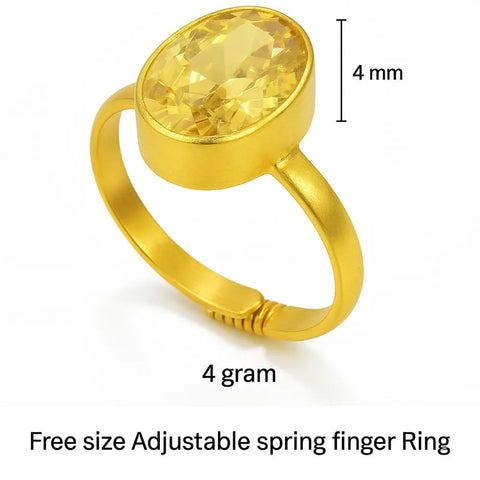 Bold Yellow Oval Stone Adjustable Gold Plated Ring – Unisex, Real Gold Look