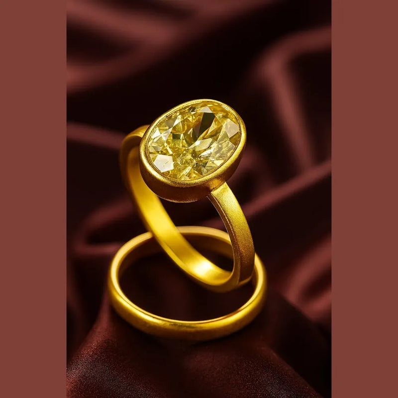 Bold Yellow Oval Stone Adjustable Gold Plated Ring – Unisex, Real Gold Look