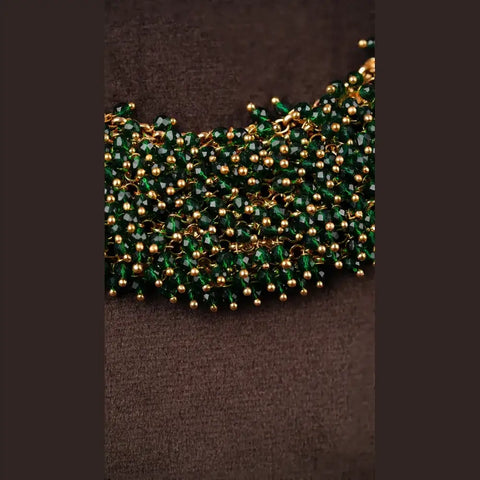 Green Beaded Layered Necklace Set | Antique Gold Finish
