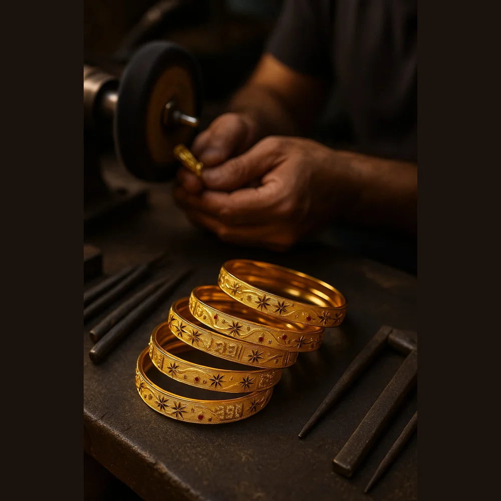 Bridal Onegram Gold Star Engraved Kada/Chudi Set – Handmade Premium Finish