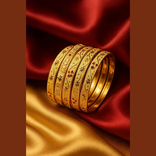 Bridal Onegram Gold Star Engraved Kada/Chudi Set – Handmade Premium Finish