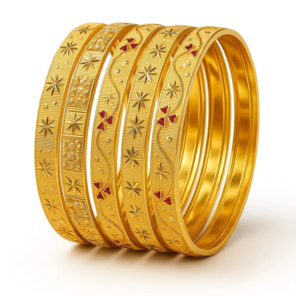Bridal Onegram Gold Star Engraved Kada/Chudi Set – Handmade Premium Finish