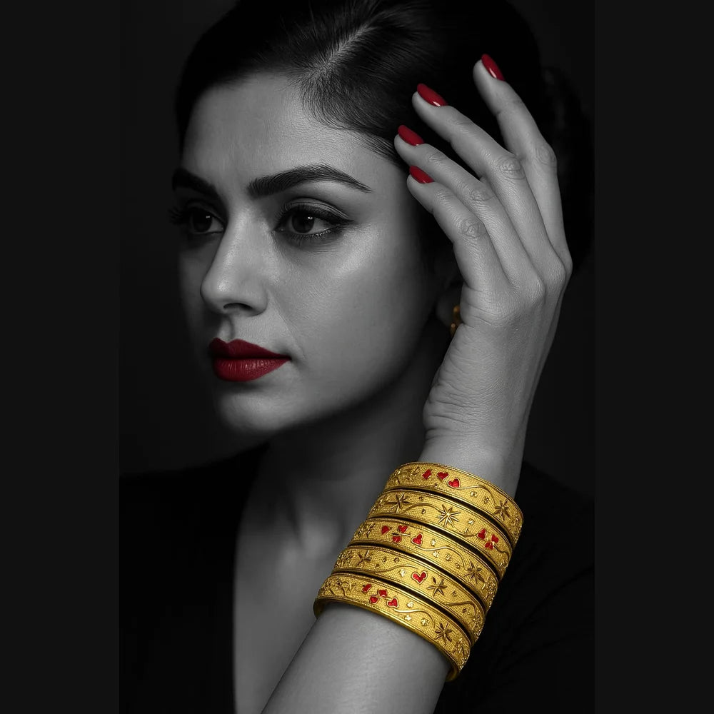 Bridal Onegram Gold Star Engraved Kada/Chudi Set – Handmade Premium Finish