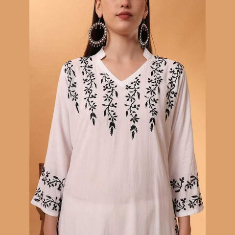 Timeless White Chikan Kurti Set