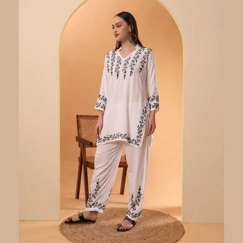 Timeless White Chikan Kurti Set
