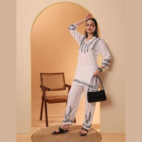 Timeless White Chikan Kurti Set