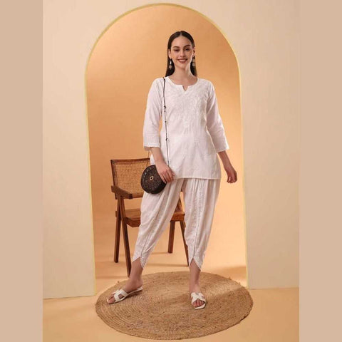 Timeless White Chikan Kurti Set