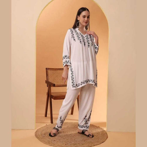 Timeless White Chikan Kurti Set