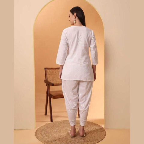 Timeless White Chikan Kurti Set
