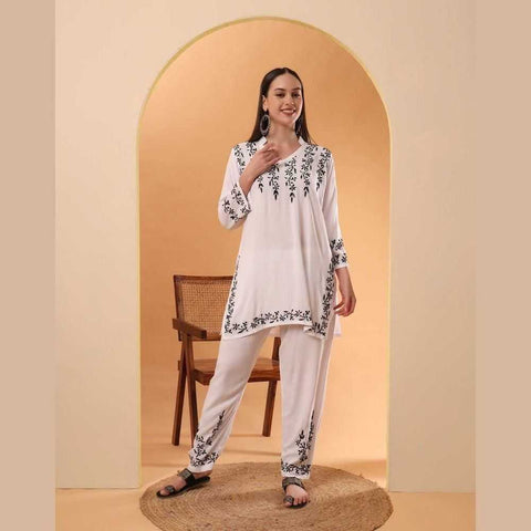 Timeless White Chikan Kurti Set