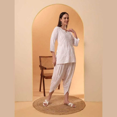 Timeless White Chikan Kurti Set