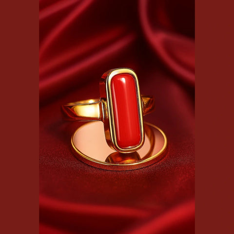 Bold Red Coral Unisex Ring – Adjustable, Gold Plated, Rubber Spring Fit