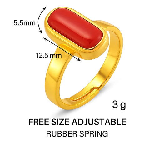 Bold Red Coral Unisex Ring – Adjustable, Gold Plated, Rubber Spring Fit