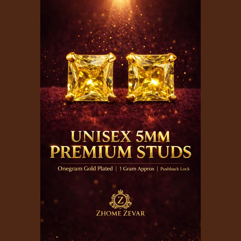 ZHome Yellow Crystal Square Stud for Women & Girls | Gold Plated Premium Daily Wear Earring