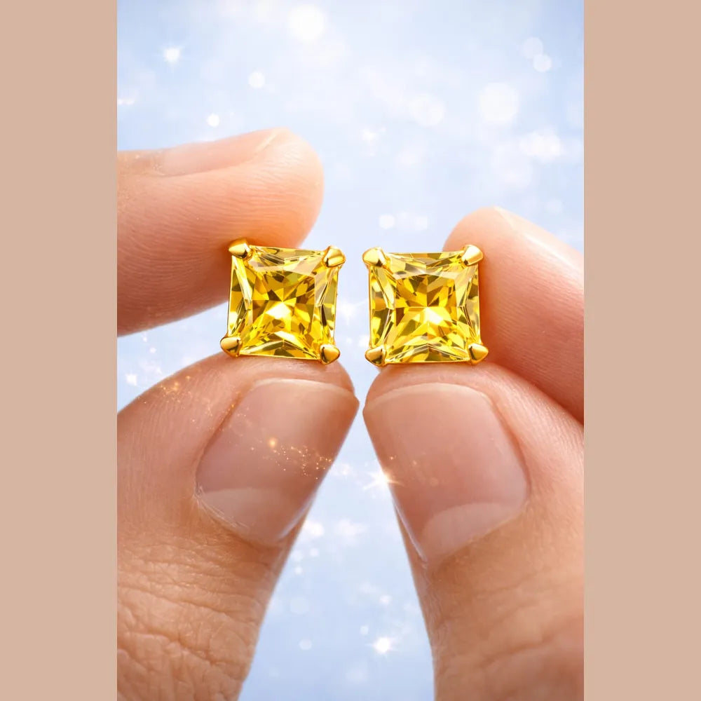 ZHome Yellow Crystal Square Stud for Women & Girls | Gold Plated Premium Daily Wear Earring