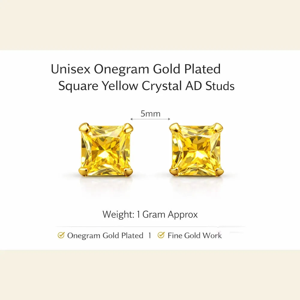 ZHome Yellow Crystal Square Stud for Women & Girls | Gold Plated Premium Daily Wear Earring