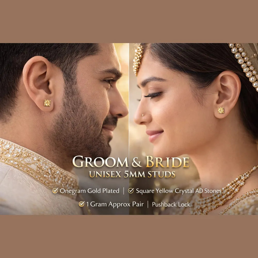 ZHome Yellow Crystal Square Stud for Women & Girls | Gold Plated Premium Daily Wear Earring