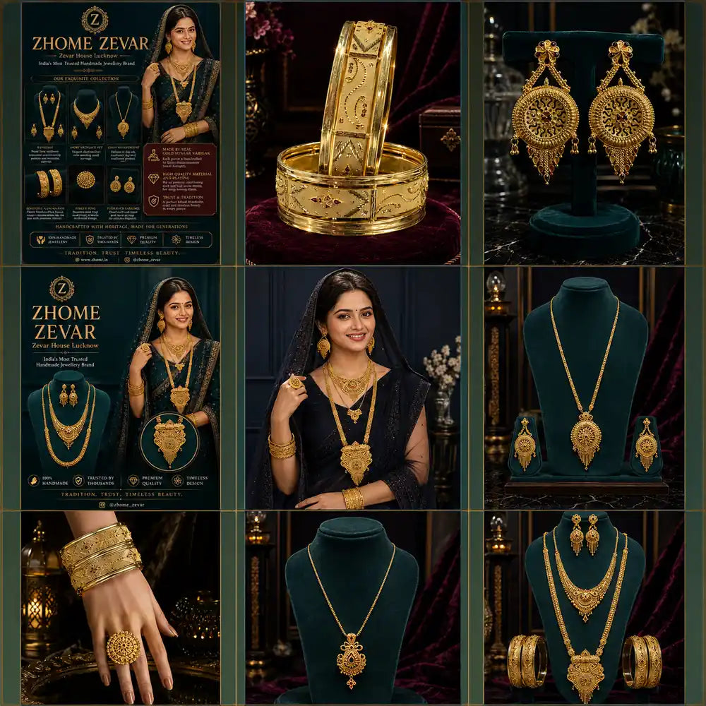 ZHOME ZEVAR Traditional Gram Gold Necklace Set – Handcrafted Indian Bridal Jewellery