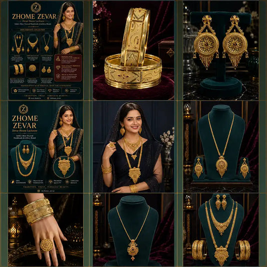 ZHOME ZEVAR Traditional Gram Gold Necklace Set – Handcrafted Indian Bridal Jewellery