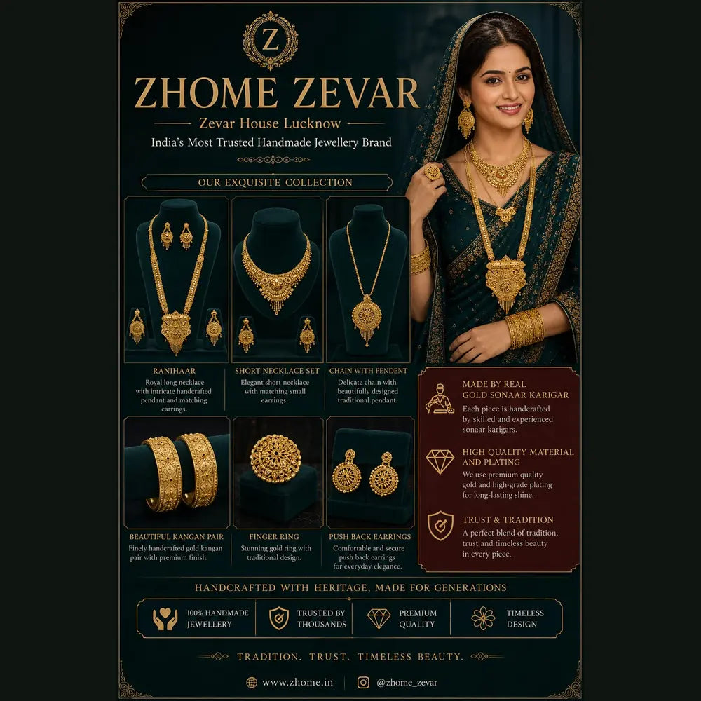 ZHOME ZEVAR Traditional Gram Gold Necklace Set – Handcrafted Indian Bridal Jewellery