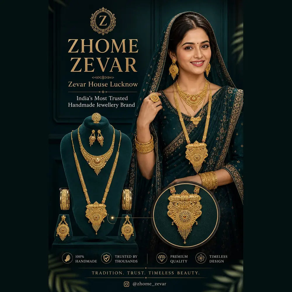 ZHOME ZEVAR Traditional Gram Gold Necklace Set – Handcrafted Indian Bridal Jewellery