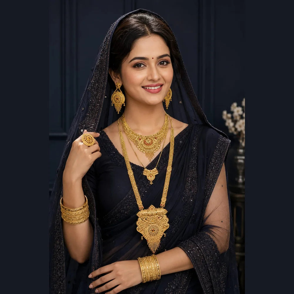 ZHOME ZEVAR Traditional Gram Gold Necklace Set – Handcrafted Indian Bridal Jewellery