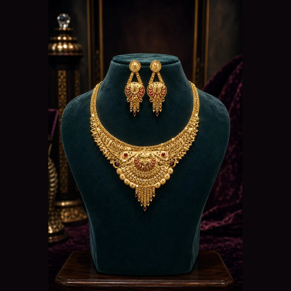 ZHOME ZEVAR Traditional Gram Gold Necklace Set – Handcrafted Indian Bridal Jewellery